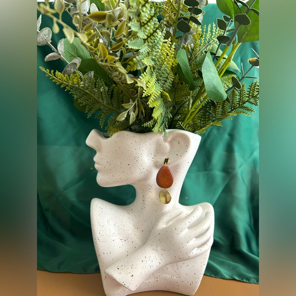 NEW Gold & Wood Pendant Earrings